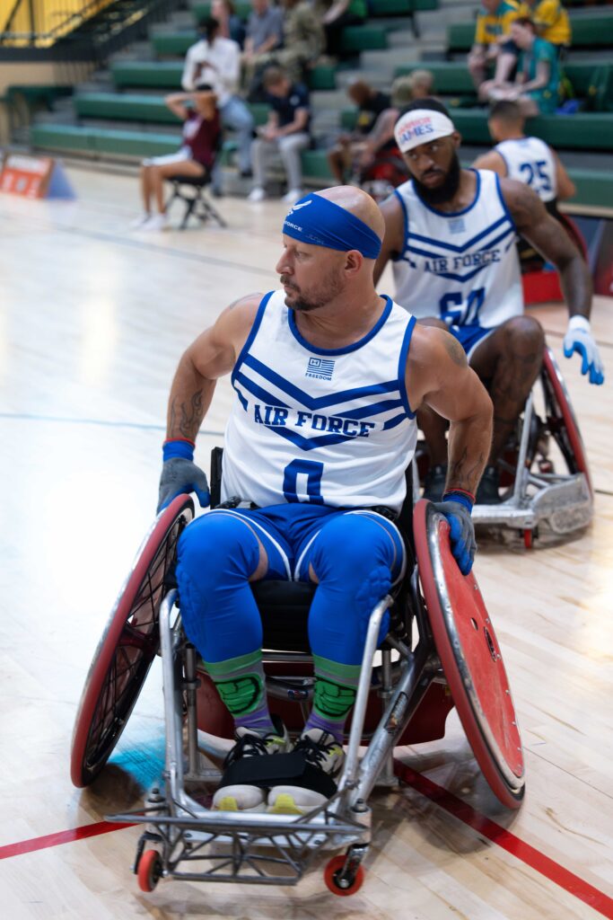 SMSgt Jonathan Green (ret) participating in Wheelchair Rugby during the 2024 Warrior Games.